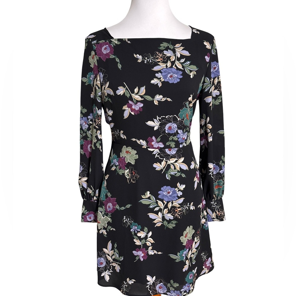 LOFT Garden Square Neck Flare Dress Purple Green Floral